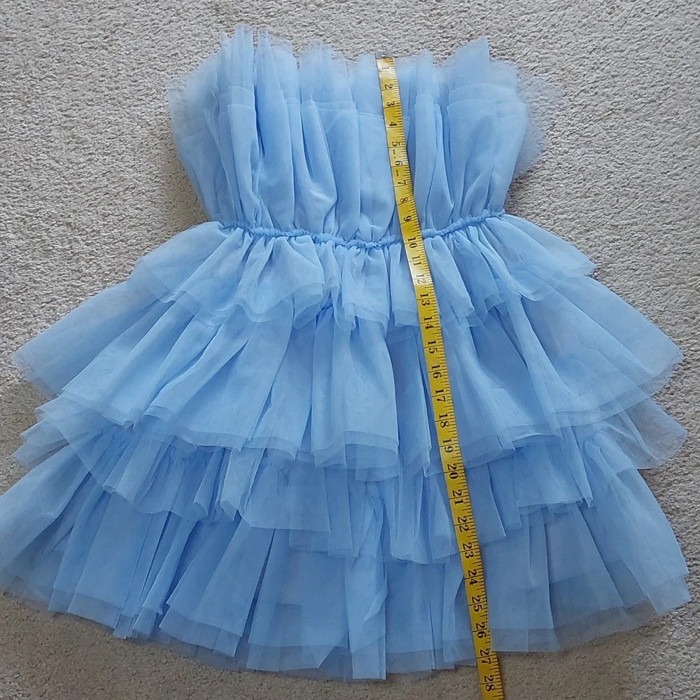 Mable Light Blue Tiered Tulle Mini Dress Sz S - Picture 13 of 15